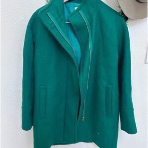 J Crew Pea Coat Jacket Womens Size 2 Green Wool Full Zip Pockets Outdoors